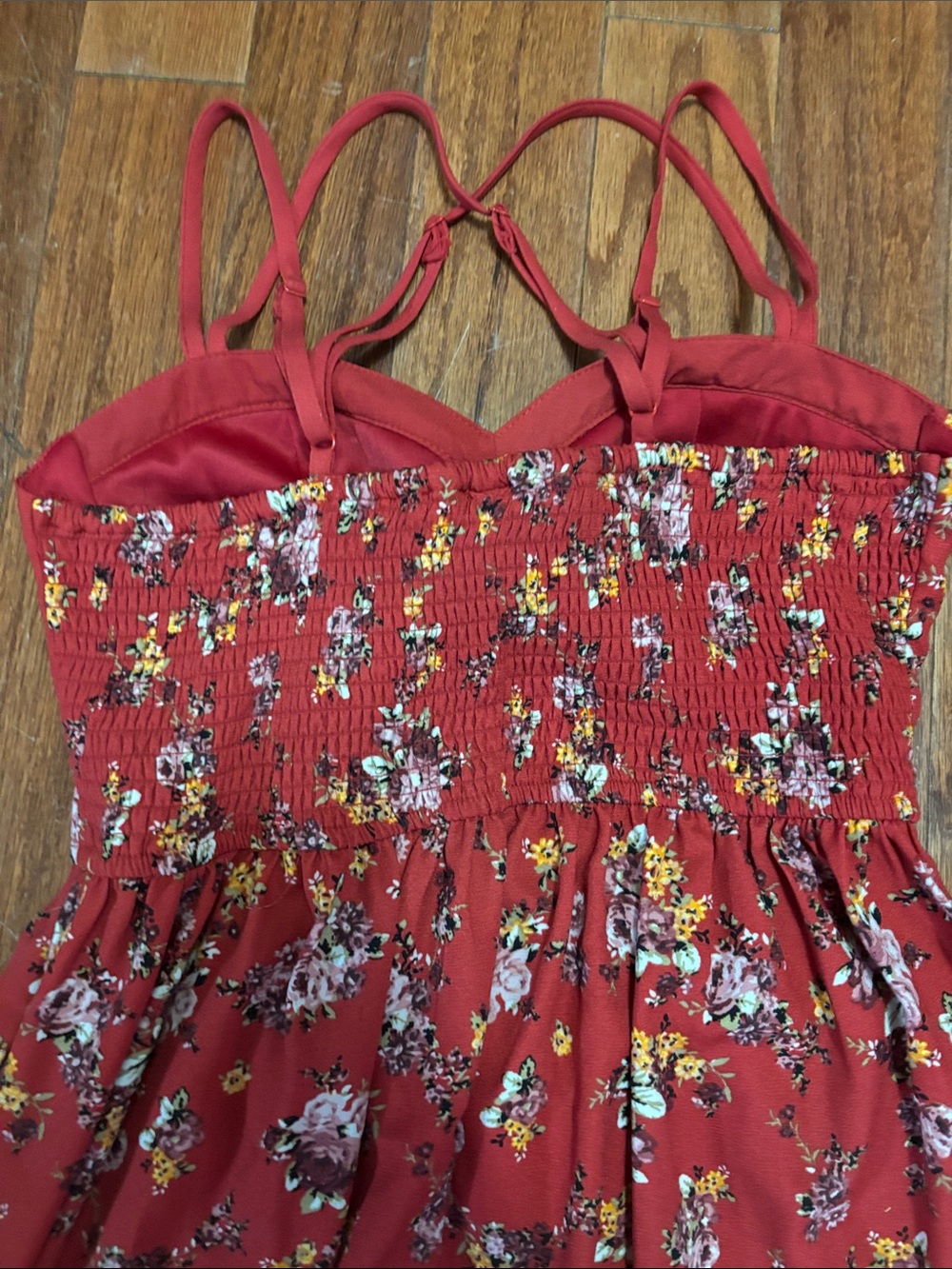Xhilaration Red Floral Mini Dress with Strappy Back - Picture 7 of 8